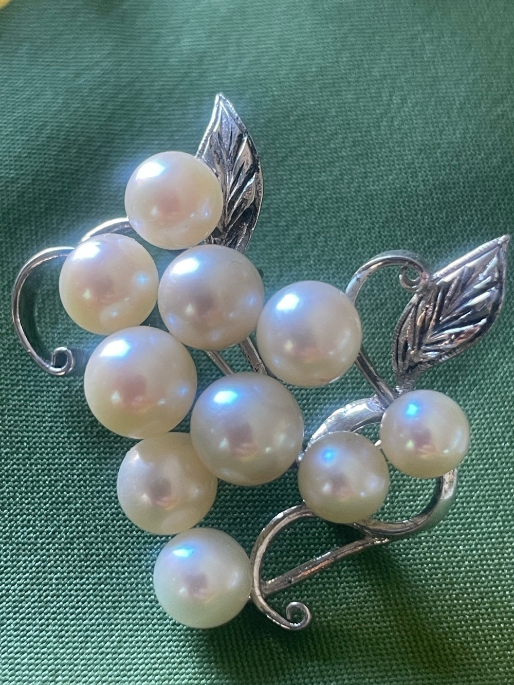 Vintage Cultured Pearl Grape Cluster Brooch in Hallmarked Silver